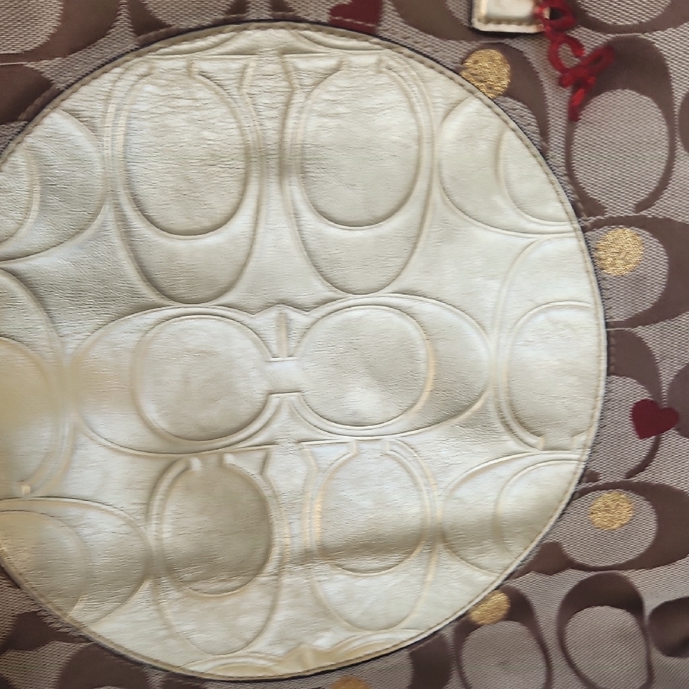 Coach Brown Signature Tote with Metallic Gold Trim - Picture 4 of 16